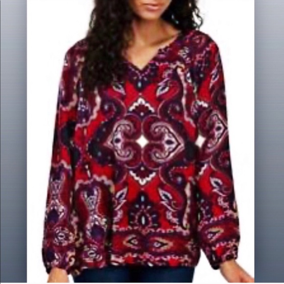 Nine West Top Medallion Peasant Paisley Reflection Jools Blouse Sz S NWT $59.50 - Picture 2 of 7